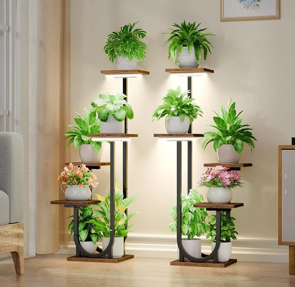 PeaceBloom 5-Tier Indoor Plant Stand with LED Grow Lights – Set of 2 Modern  Peace Plant Rack