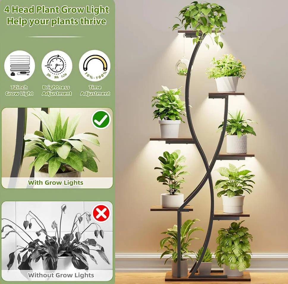 Decorative 8 Tier Plant Stand with Built-in LED Grow Lights Peace Plants Rack