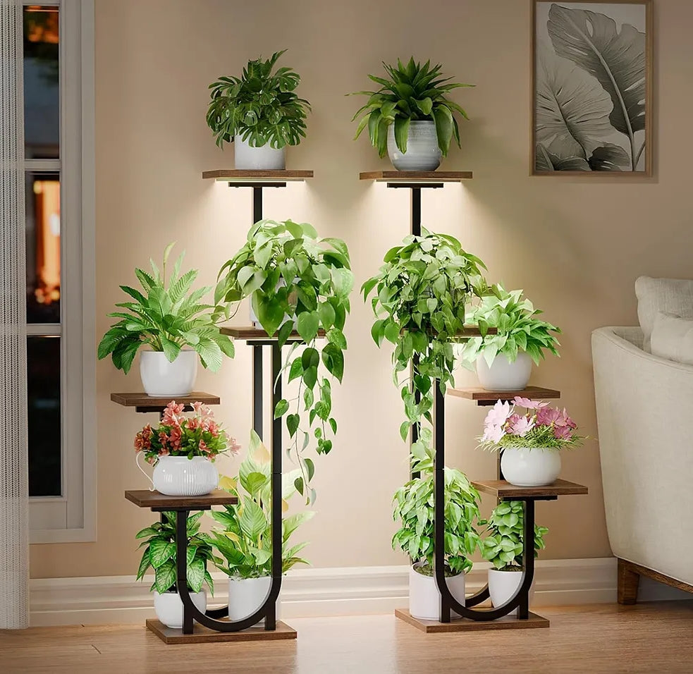 PeaceBloom 5-Tier Indoor Plant Stand with LED Grow Lights – Set of 2 Modern  Peace Plant Rack