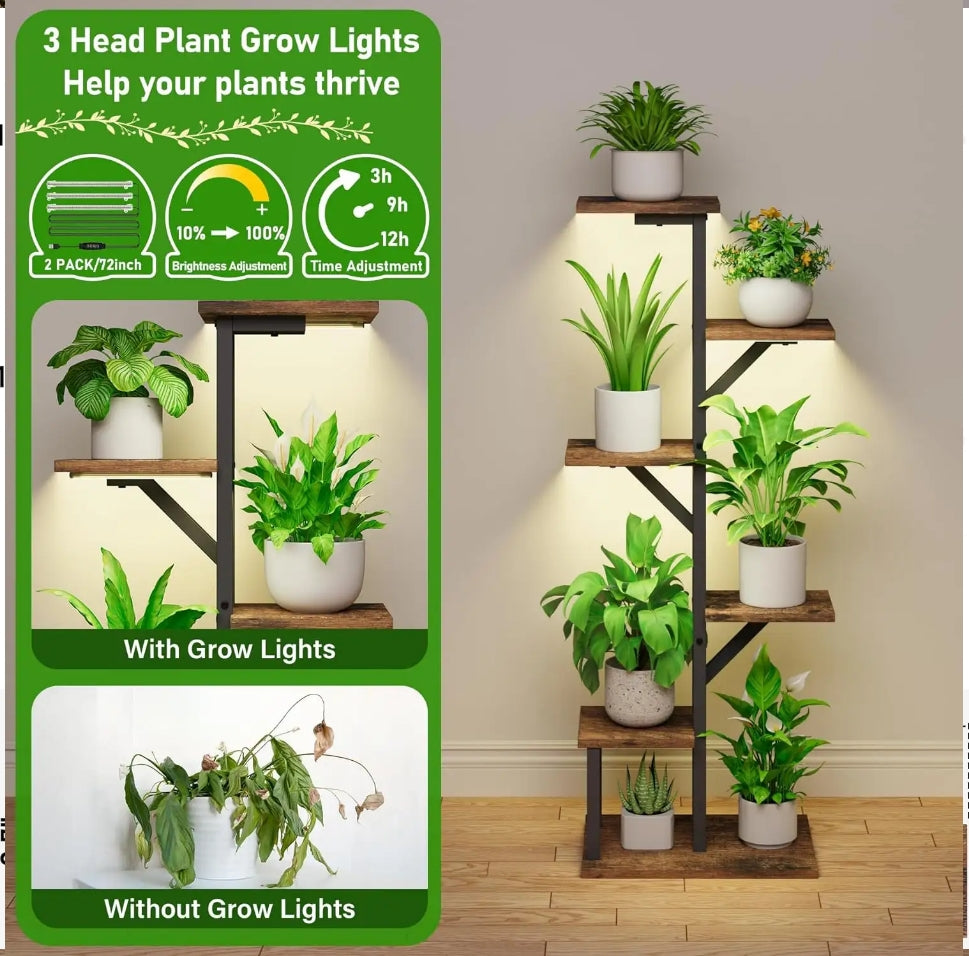 LED Plant Stand Set of 2 – Multi-Level Indoor-outdoor Peace Plant Rack with Full-Spectrum Grow Lights
