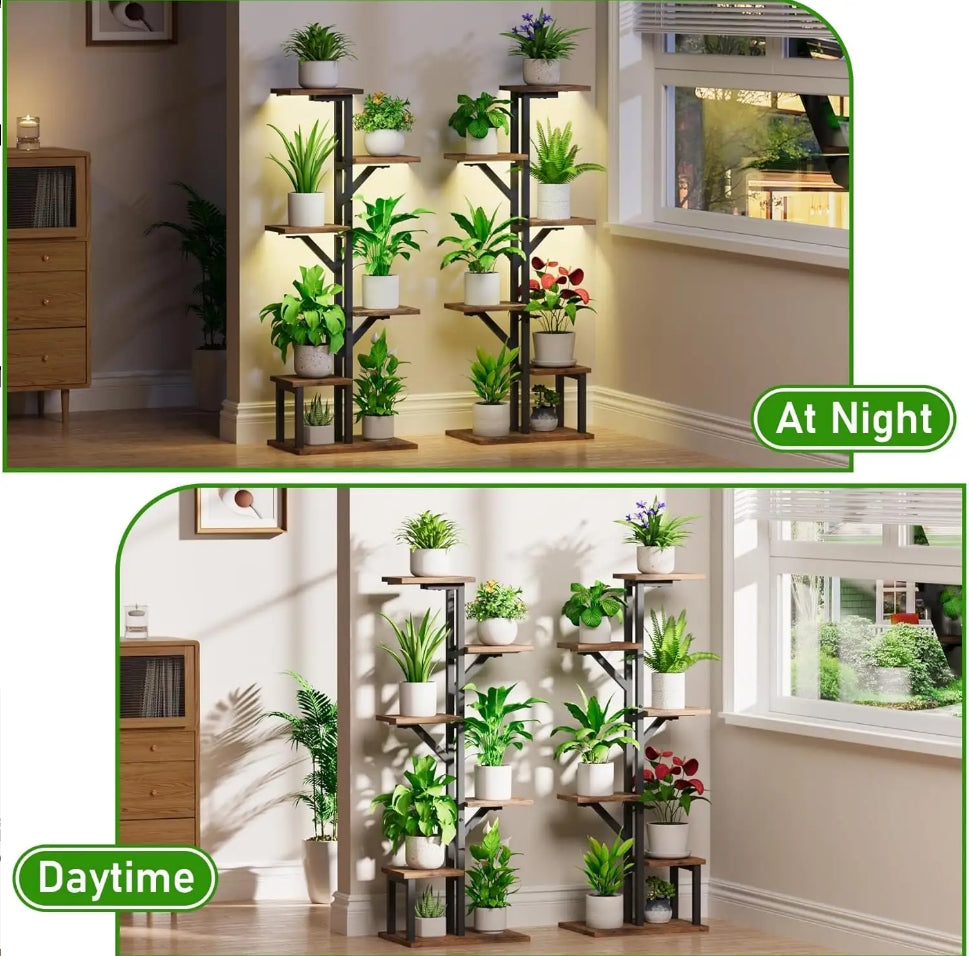 LED Plant Stand Set of 2 – Multi-Level Indoor-outdoor Peace Plant Rack with Full-Spectrum Grow Lights