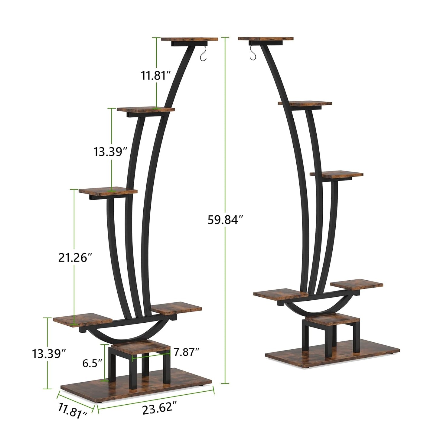 Modern Curved Indoor Peace Plant Stand Set of 2 – 6-Tier Heavy-Duty Metal Flower Pot Display Rack for Home, Patio & Balcony