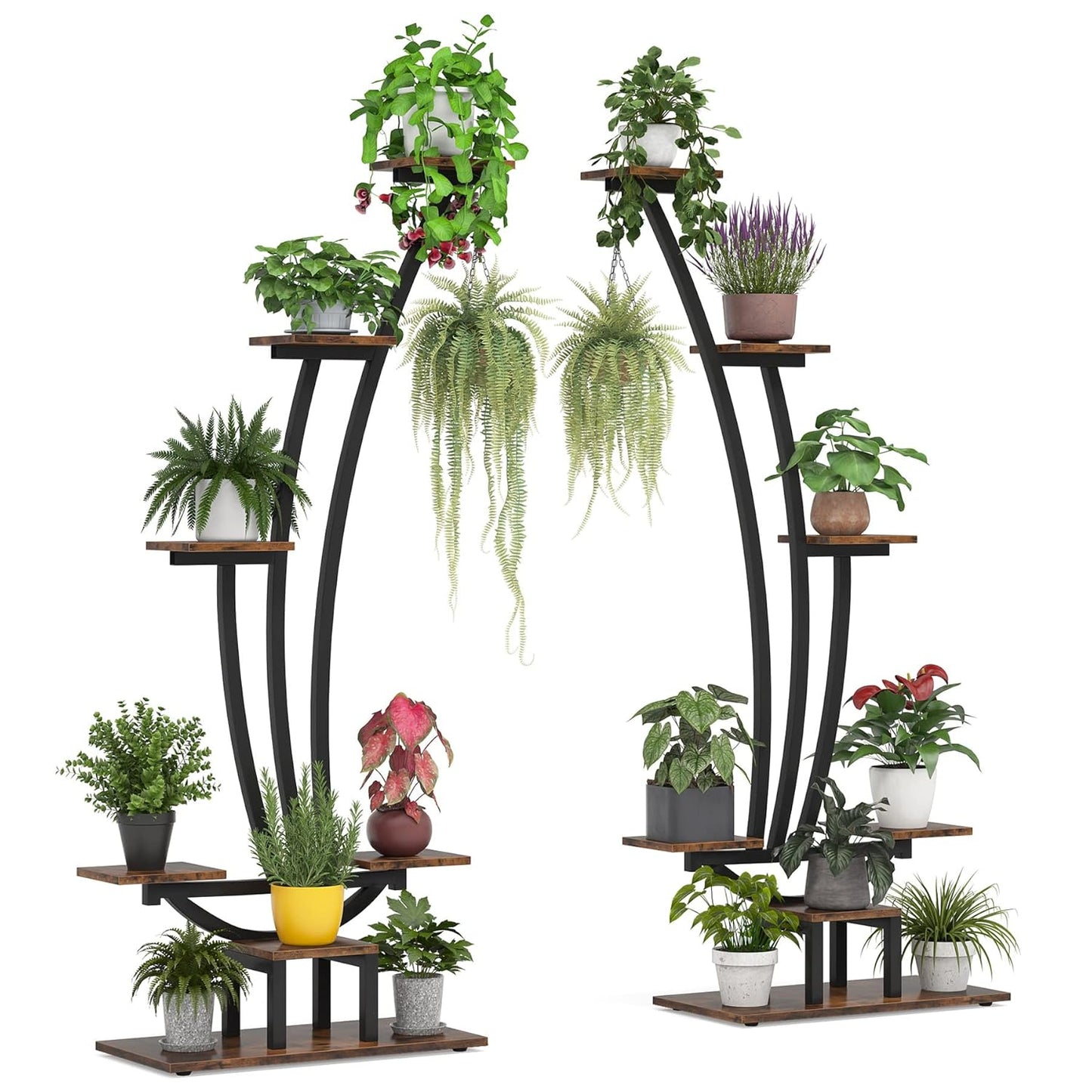 Modern Curved Indoor Peace Plant Stand Set of 2 – 6-Tier Heavy-Duty Metal Flower Pot Display Rack for Home, Patio & Balcony