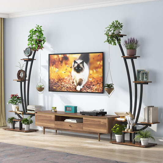 Modern Curved Indoor Peace Plant Stand Set of 2 – 6-Tier Heavy-Duty Metal Flower Pot Display Rack for Home, Patio & Balcony