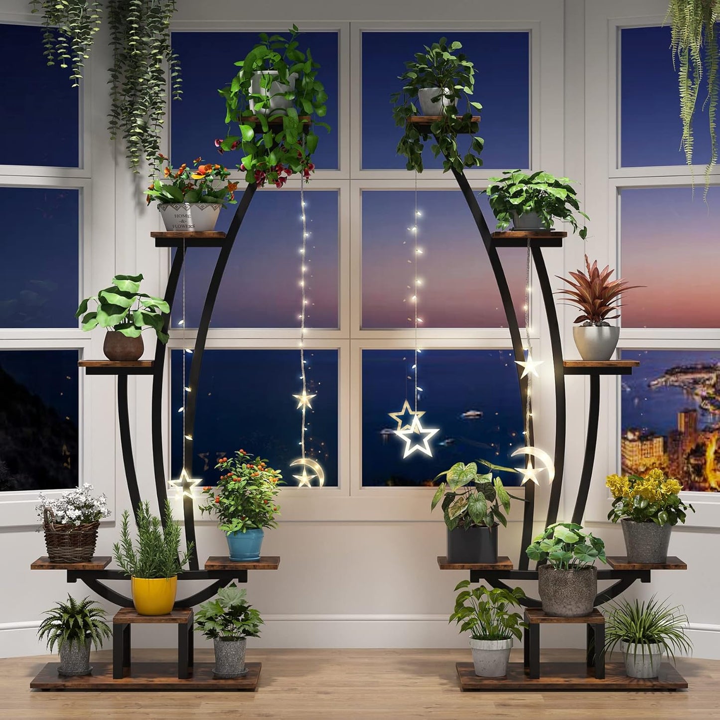 Modern Curved Indoor Peace Plant Stand Set of 2 – 6-Tier Heavy-Duty Metal Flower Pot Display Rack for Home, Patio & Balcony