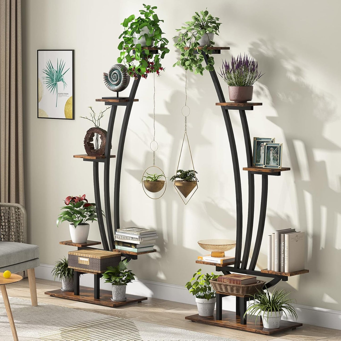 Modern Curved Indoor Peace Plant Stand Set of 2 – 6-Tier Heavy-Duty Metal Flower Pot Display Rack for Home, Patio & Balcony