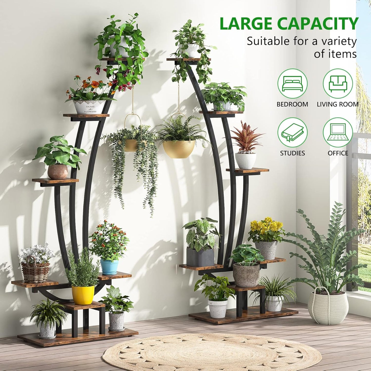 Modern Curved Indoor Peace Plant Stand Set of 2 – 6-Tier Heavy-Duty Metal Flower Pot Display Rack for Home, Patio & Balcony
