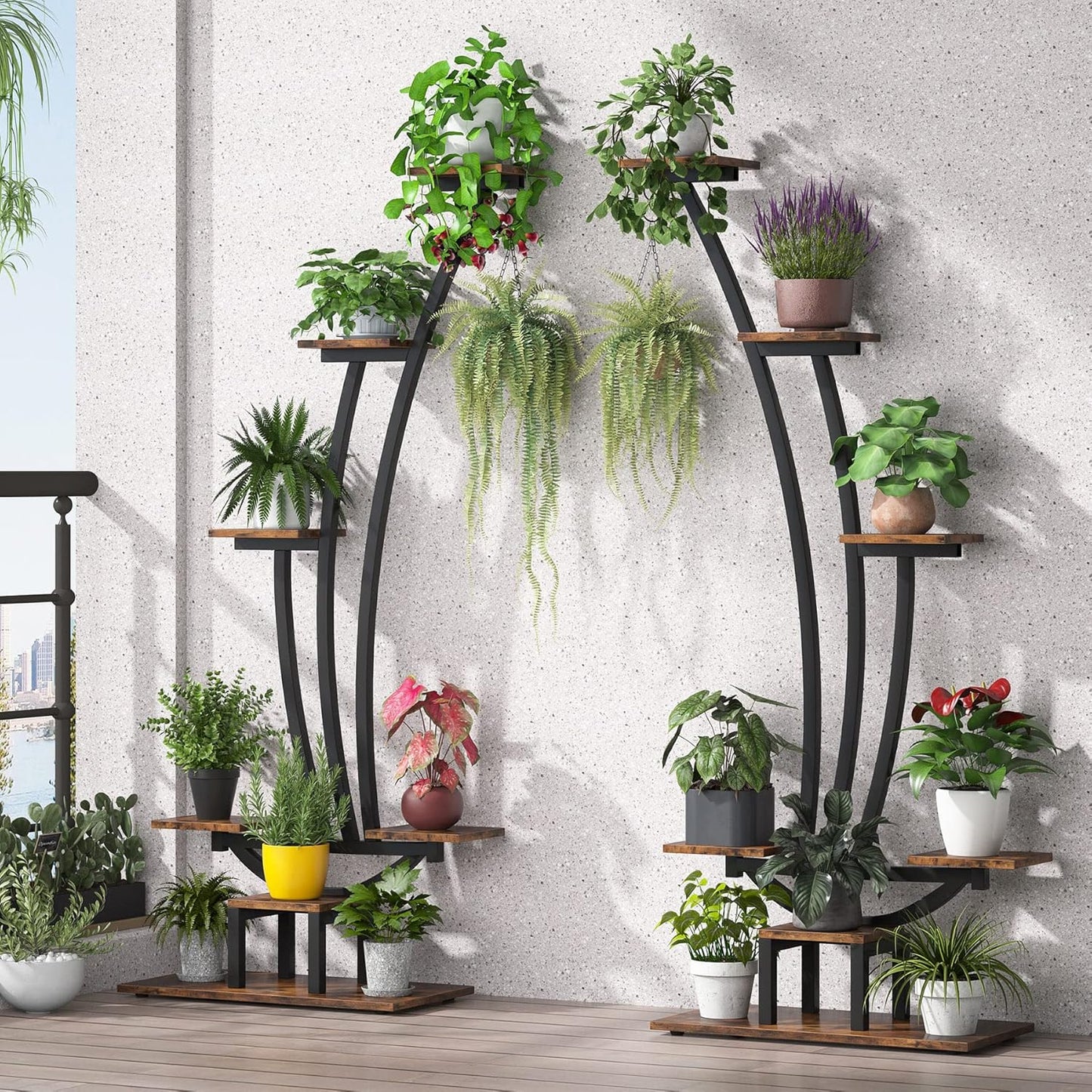 Modern Curved Indoor Peace Plant Stand Set of 2 – 6-Tier Heavy-Duty Metal Flower Pot Display Rack for Home, Patio & Balcony