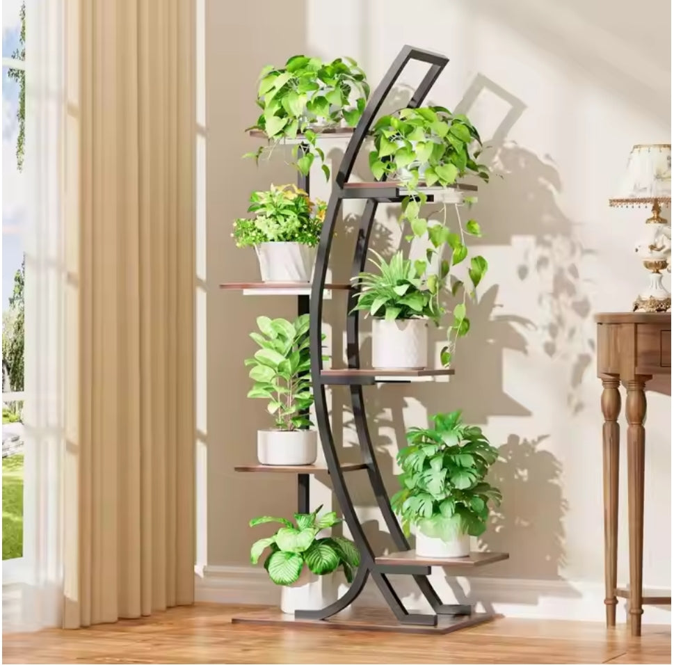 Premium Curved Peace Plant Rack with Integrated LED Grow Light – Modern Indoor Plant Shelf