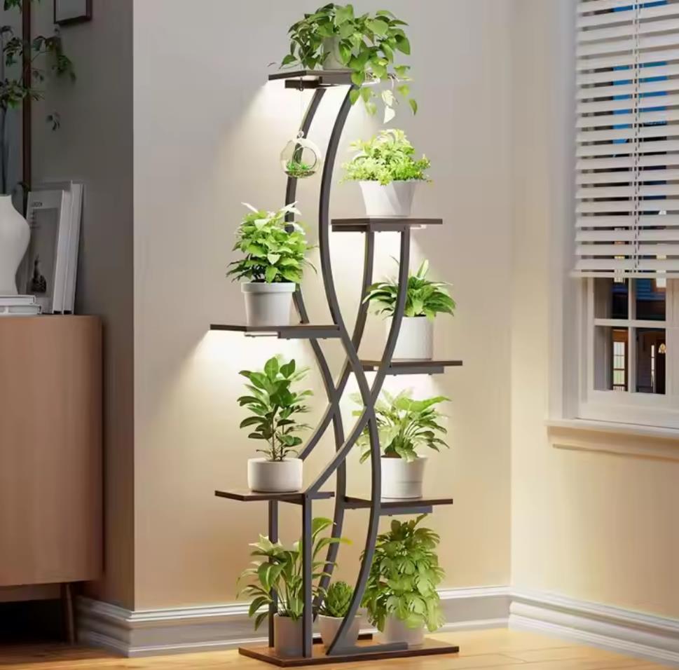 Decorative 8 Tier Plant Stand with Built-in LED Grow Lights Peace Plants Rack
