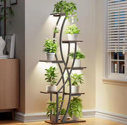 Decorative 8 Tier Plant Stand with Built-in LED Grow Lights Peace Plants Rack