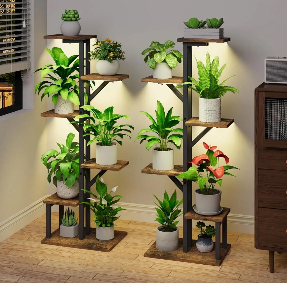 LED Plant Stand Set of 2 – Multi-Level Indoor-outdoor Peace Plant Rack with Full-Spectrum Grow Lights